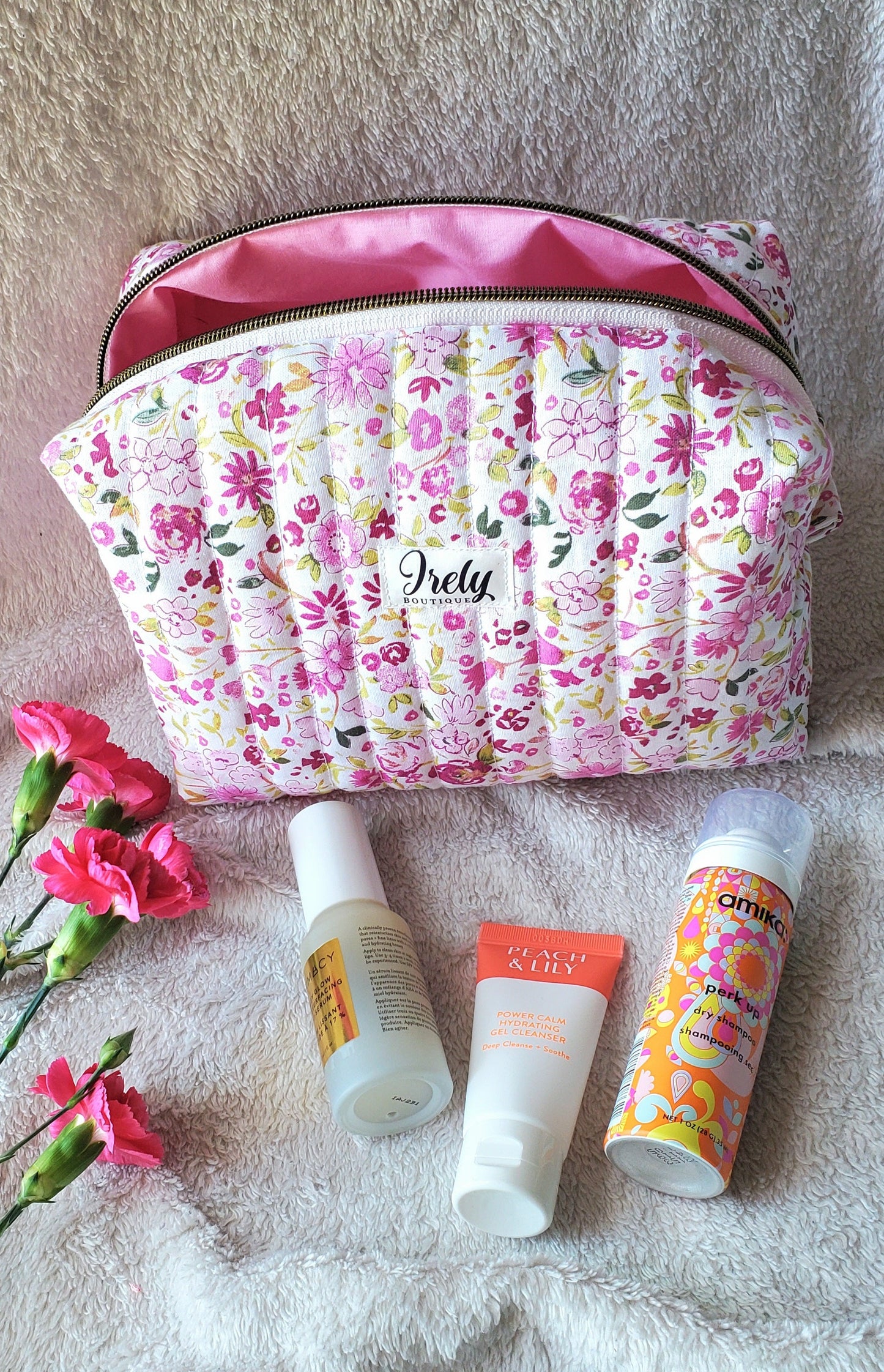 Pink Floral Cosmetic Bag