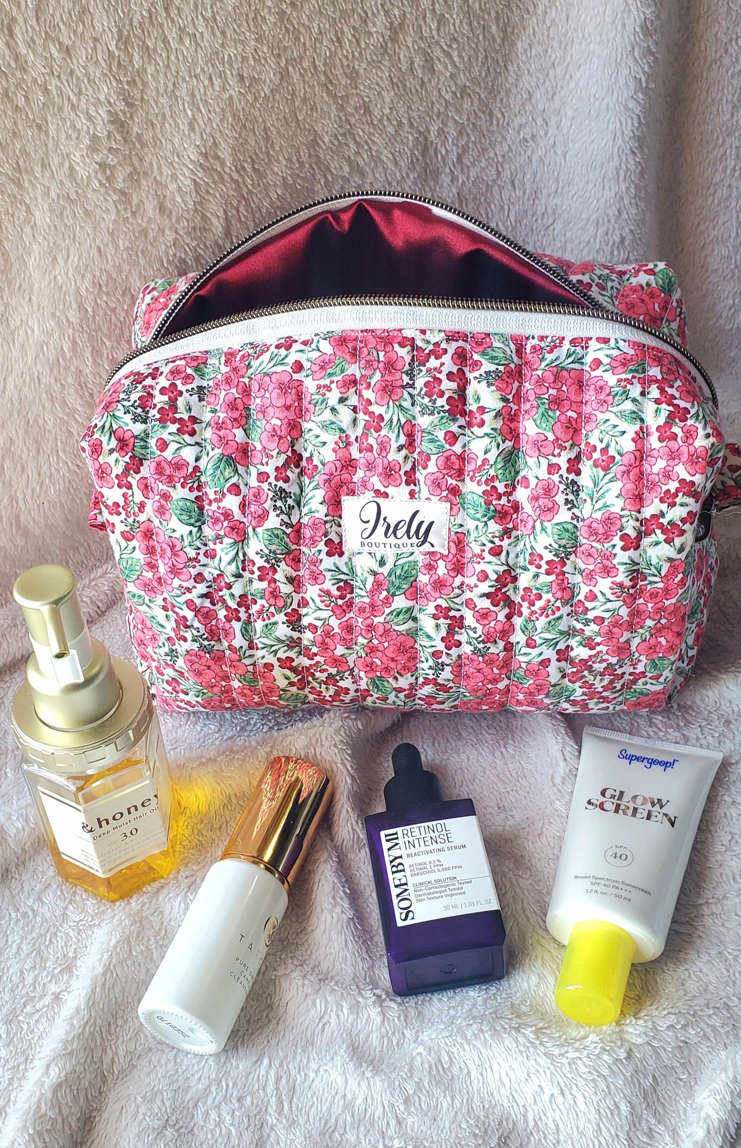 Red Floral Cosmetic Bag