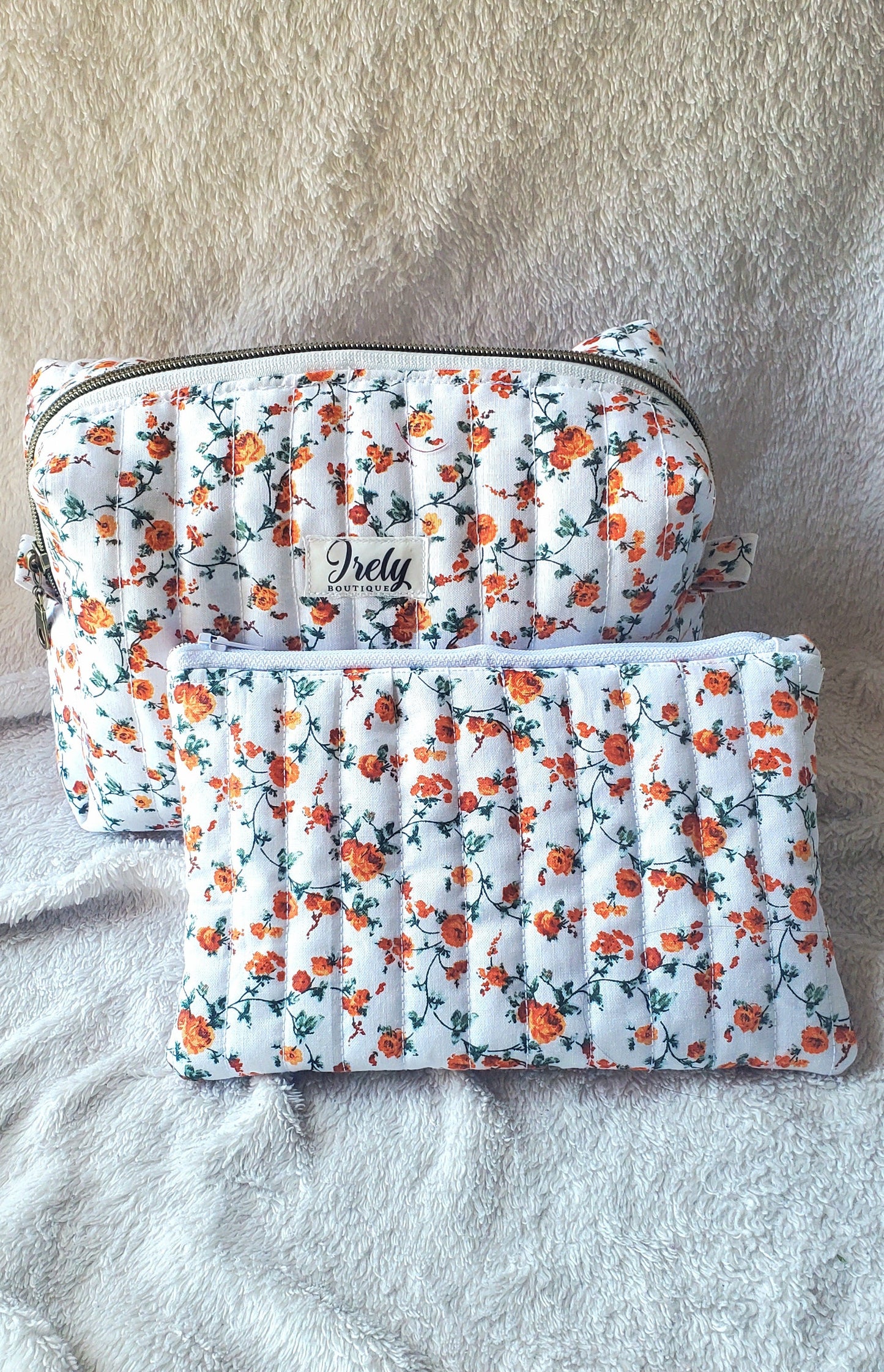 Orange Floral Cosmetic Bag