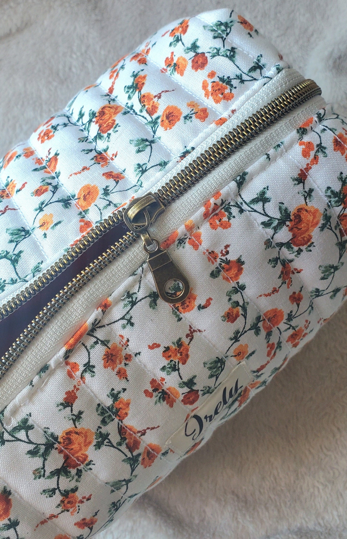 Orange Floral Cosmetic Bag
