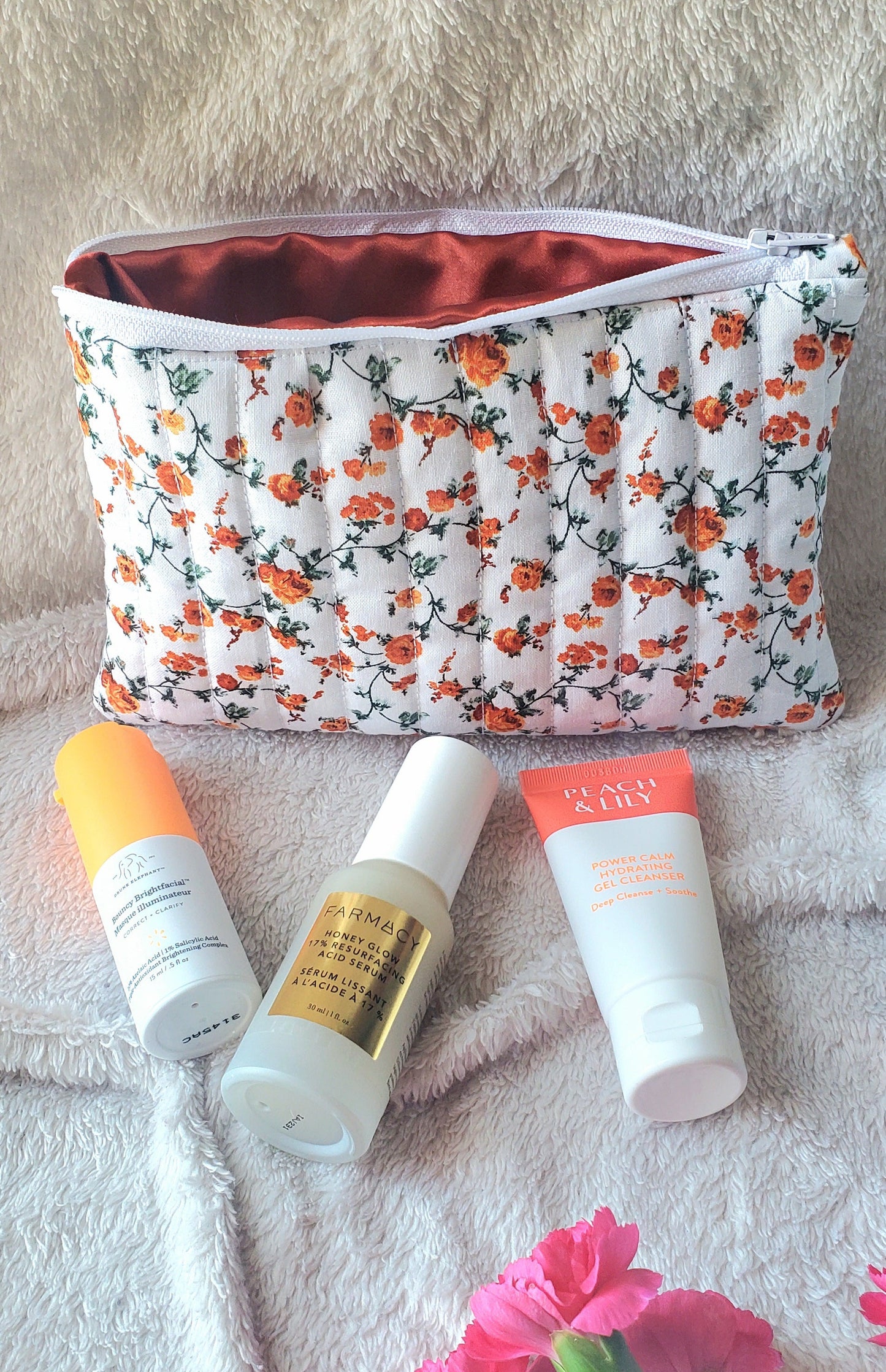 Orange Floral Pouch