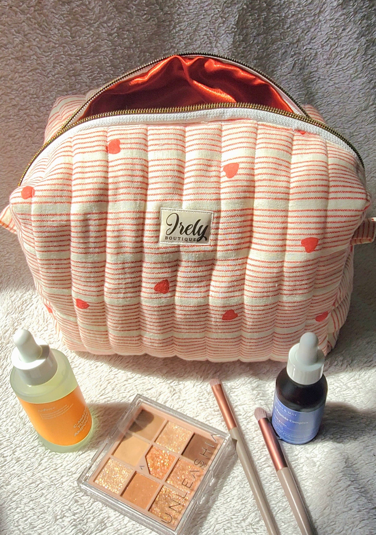 Striped Heart Cosmetic Bag