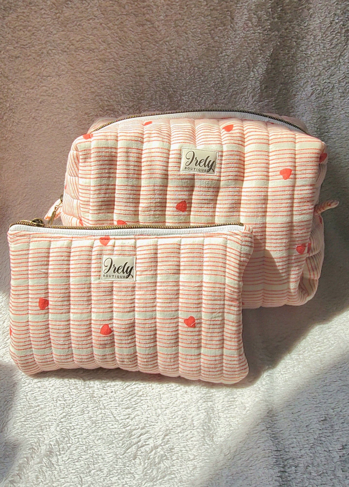 Striped Heart Cosmetic Bag