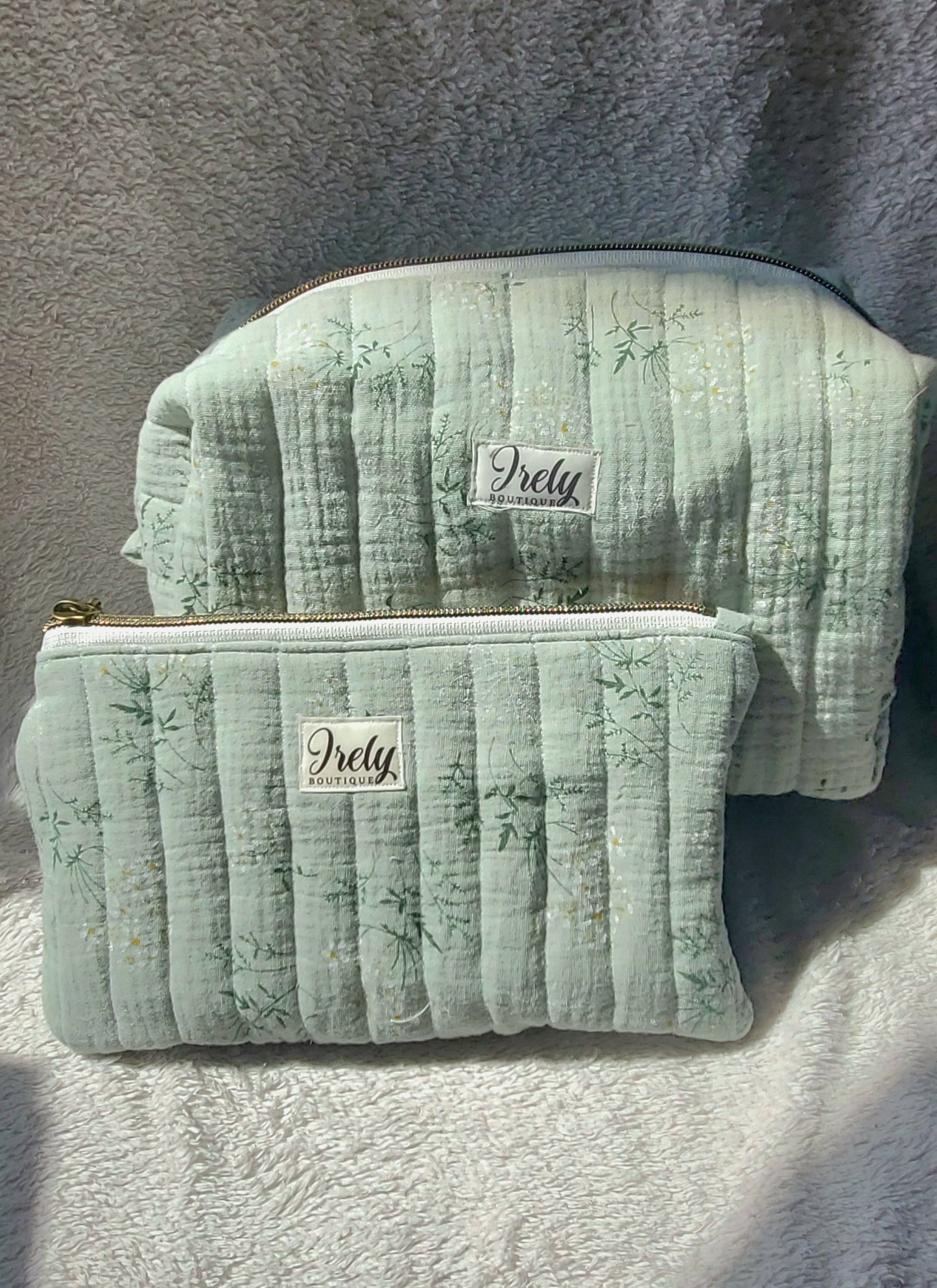 White Flowers on Green Pouch