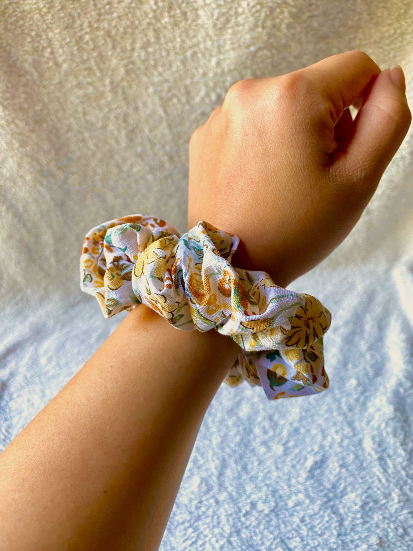 Cute fall floral cotton medium scrunchie