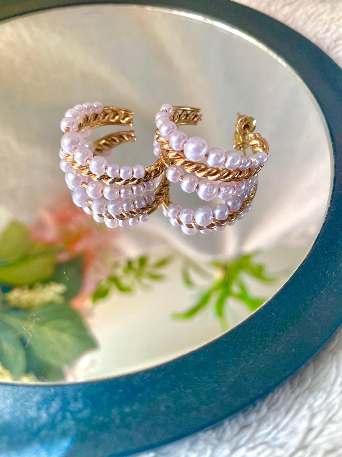 Double Pearl Lined Earrings