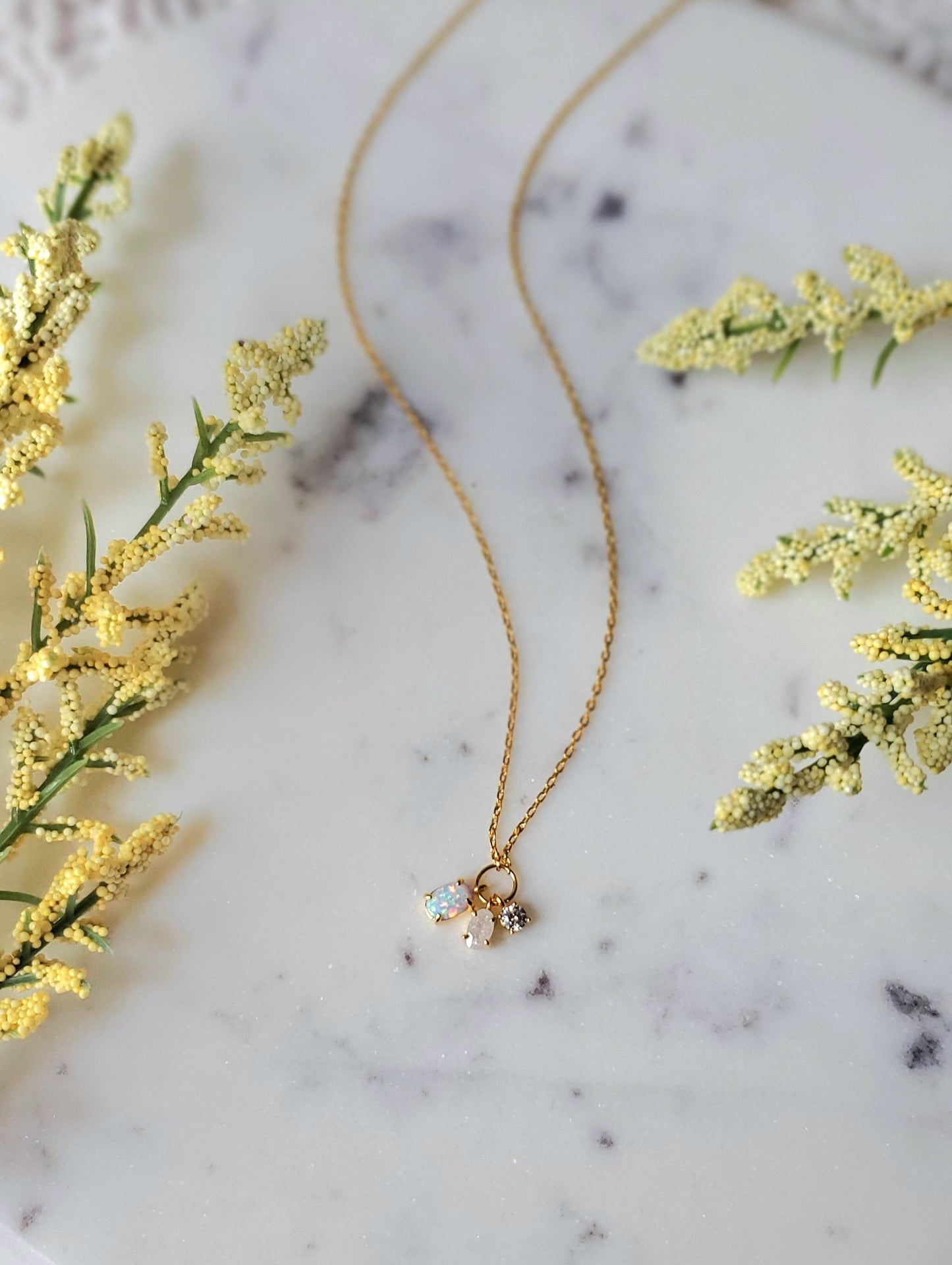 Dainty Opal Crystal Charm Necklace